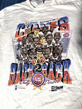 Vintage 1990 Detroit Pistons Back 2 Back Salem Tee L